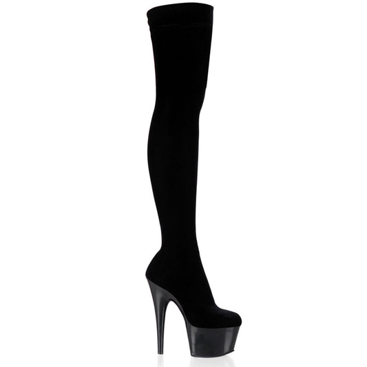 ADORE-3002 Pleaser Black Velvet 7 Inch Dancing Platform Thigh Boots