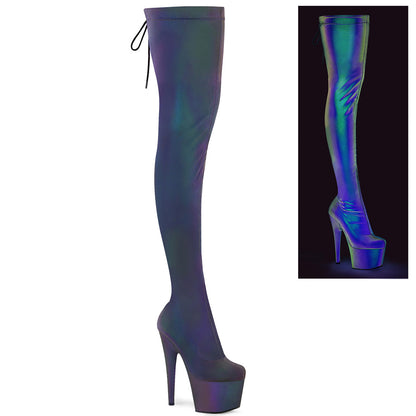 ADORE-3008REFL Pleaser Green Purple 7 Inch Fetish Platform Thigh Boots