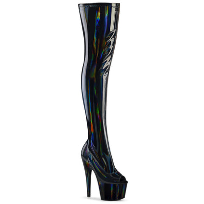 ADORE-3011HWR Pleaser Black Holographic Exotic Dancing Thigh High Boots