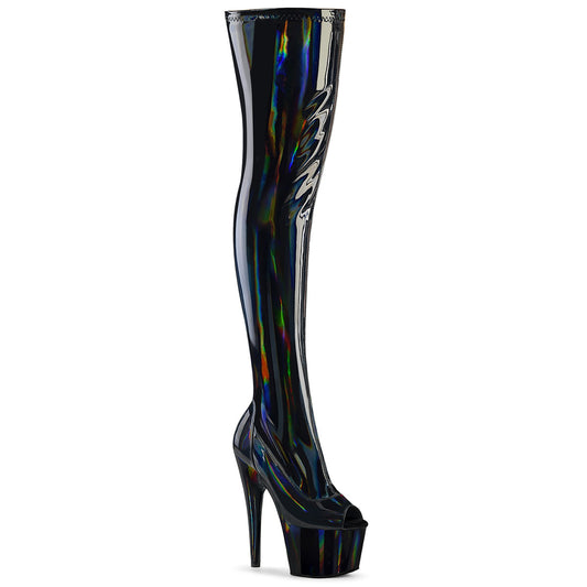 ADORE-3011HWR Pleaser Black Holo 7 Inch Platform Sexy Thigh Boots