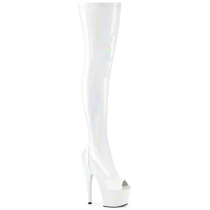 ADORE-3011HWR Pleaser White 7 Inch Platform Sexy Thigh Boots Wht Str. Holo Wht Holo