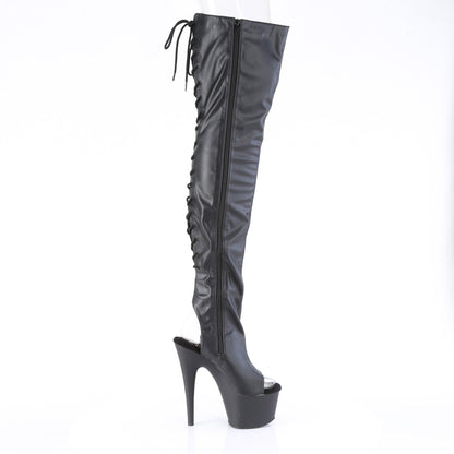ADORE-3017 Pleaser Black Faux Leather 7 Inch Fetish Glamour Thigh Boots
