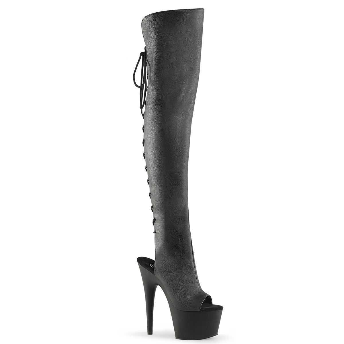 ADORE-3019 Pleaser Black 7 Inch Erotic Platforms Thigh Boots Black Faux Leather Black Matte