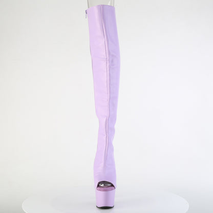 Pleaser ADORE-3019 Lavender / Lavender Matte Lace-Up Open Toe Platform Over the Knee Boots - 7 Inch Heels
