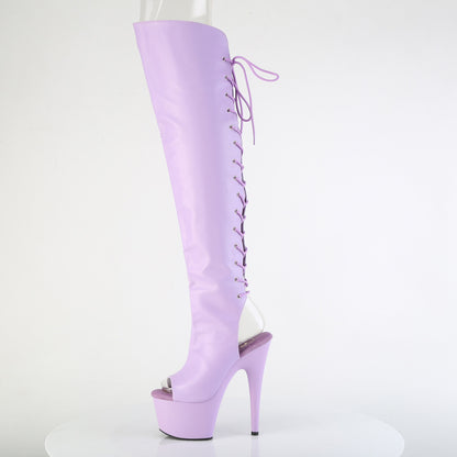 Pleaser ADORE-3019 Lavender / Lavender Matte Lace-Up Open Toe Platform Over the Knee Boots - 7 Inch Heels