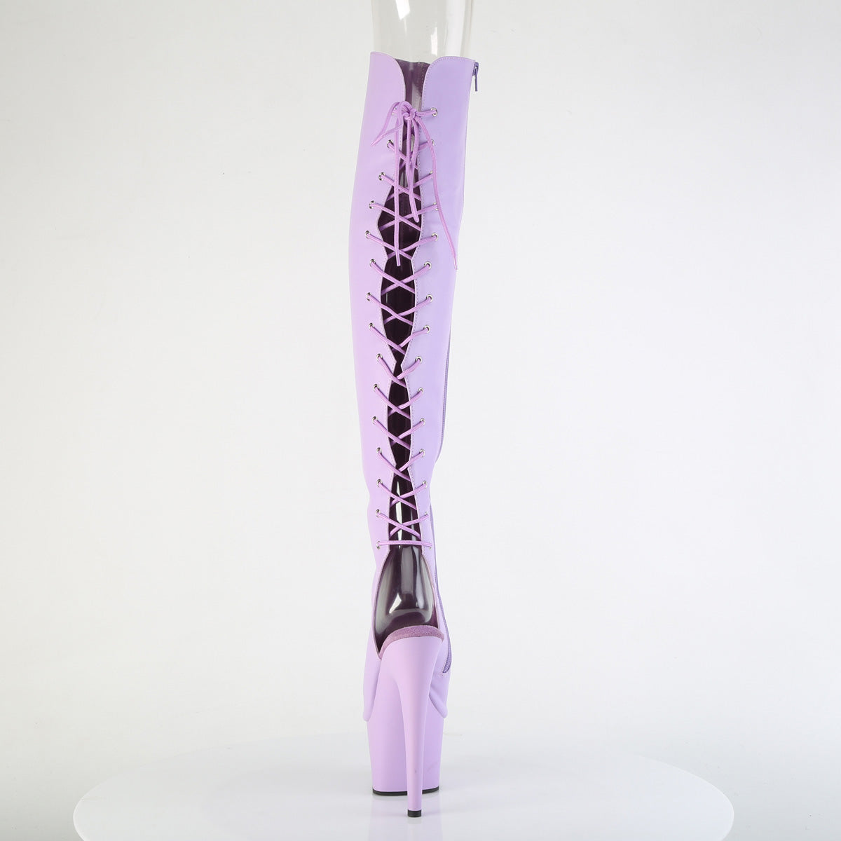 Pleaser ADORE-3019 Lavender / Lavender Matte Lace-Up Open Toe Platform Over the Knee Boots - 7 Inch Heels