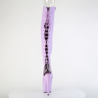 Pleaser ADORE-3019 Lavender / Lavender Matte Lace-Up Open Toe Platform Over the Knee Boots - 7 Inch Heels
