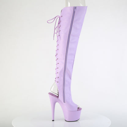 Pleaser ADORE-3019 Lavender / Lavender Matte Lace-Up Open Toe Platform Over the Knee Boots - 7 Inch Heels