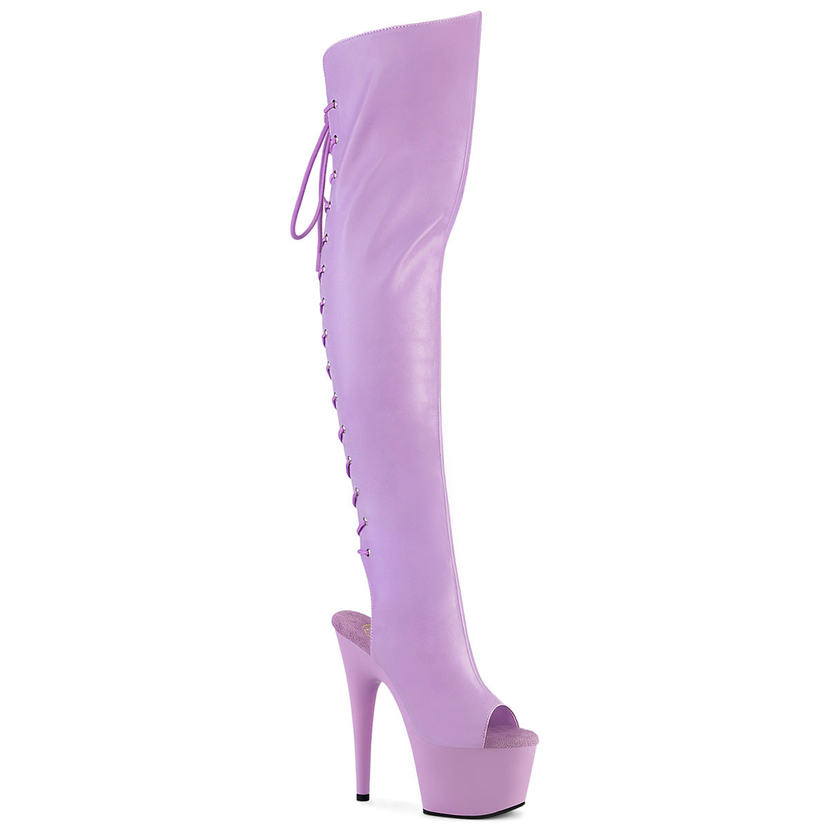 Pleaser ADORE-3019 Lavender / Lavender Matte Lace-Up Open Toe Platform Over the Knee Boots - 7 Inch Heels