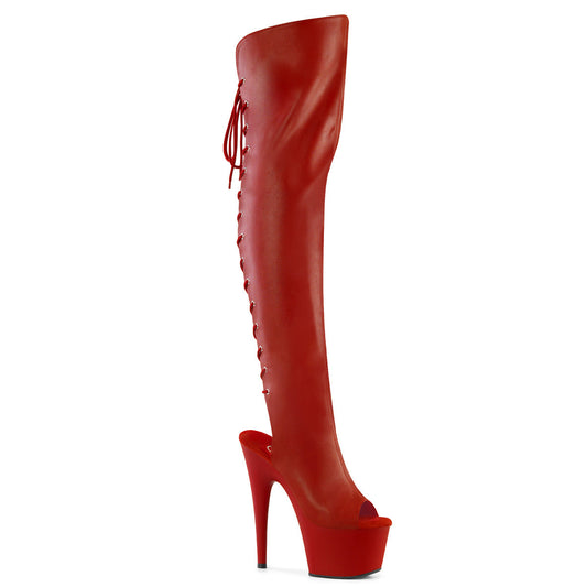 ADORE-3019 Pleaser Red 7 Inch Platform Thigh Boots Red Faux Leather Red Matte