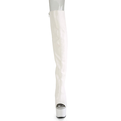 Pleaser ADORE-3019 White / White Matte Lace-Up Open Toe Platform Over the Knee Boots - 7 Inch Heels