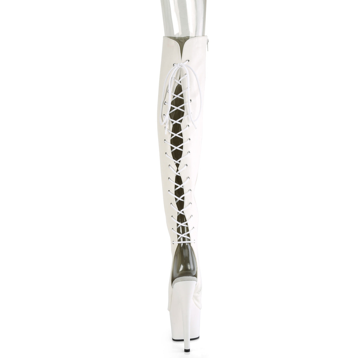 Pleaser ADORE-3019 White / White Matte Lace-Up Open Toe Platform Over the Knee Boots - 7 Inch Heels