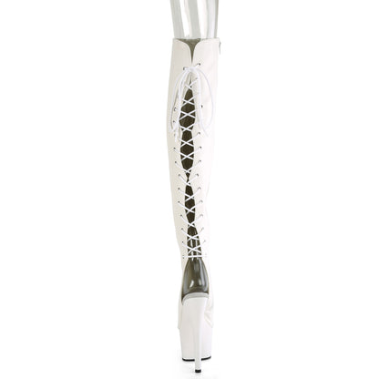 Pleaser ADORE-3019 White / White Matte Lace-Up Open Toe Platform Over the Knee Boots - 7 Inch Heels