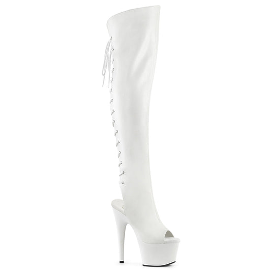 ADORE-3019 Pleaser White Faux Leather Exotic Dancing Thigh High Boots