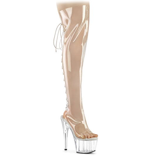 ADORE-3019C Pleaser Clear 7 Inch Exotic Dance Thigh Boots Clr TPU Clr