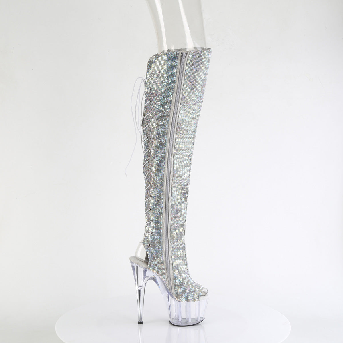 ADORE-3019C-RS Pleaser Silver 7 Inch Exotic Dance Thigh Boots