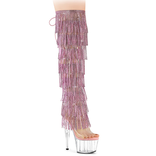 ADORE-3019C-RSF Pleaser Over the Knee Pink Bling Tassel Platform Boots