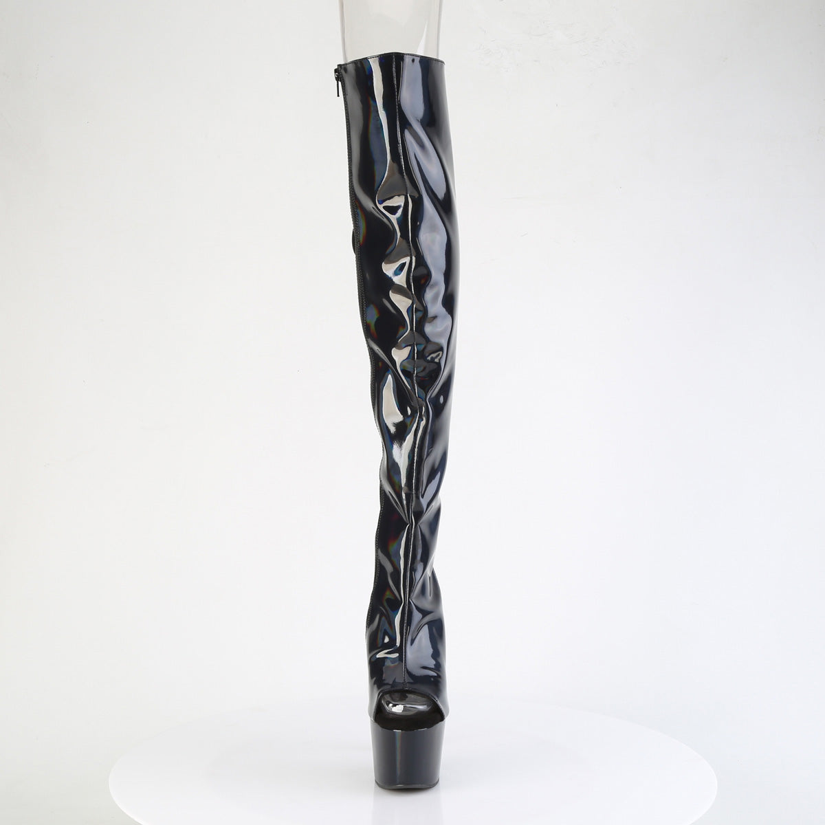 ADORE-3019HWR Pleaser Black Holo 7 Inch Pole Dance Thigh Boots