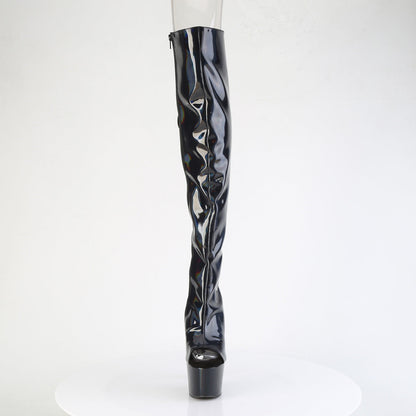 ADORE-3019HWR Pleaser Black Holo 7 Inch Pole Dance Thigh Boots
