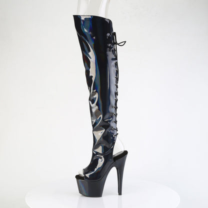 ADORE-3019HWR Pleaser Black Holo 7 Inch Pole Dance Thigh Boots