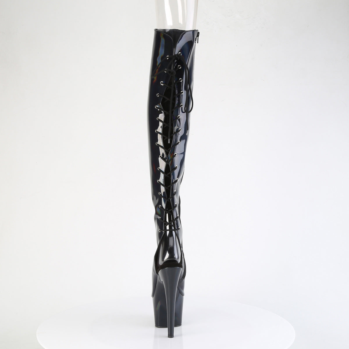 ADORE-3019HWR Pleaser Black Holo 7 Inch Pole Dance Thigh Boots