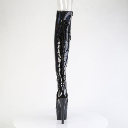 ADORE-3019HWR Pleaser Black Holo 7 Inch Pole Dance Thigh Boots