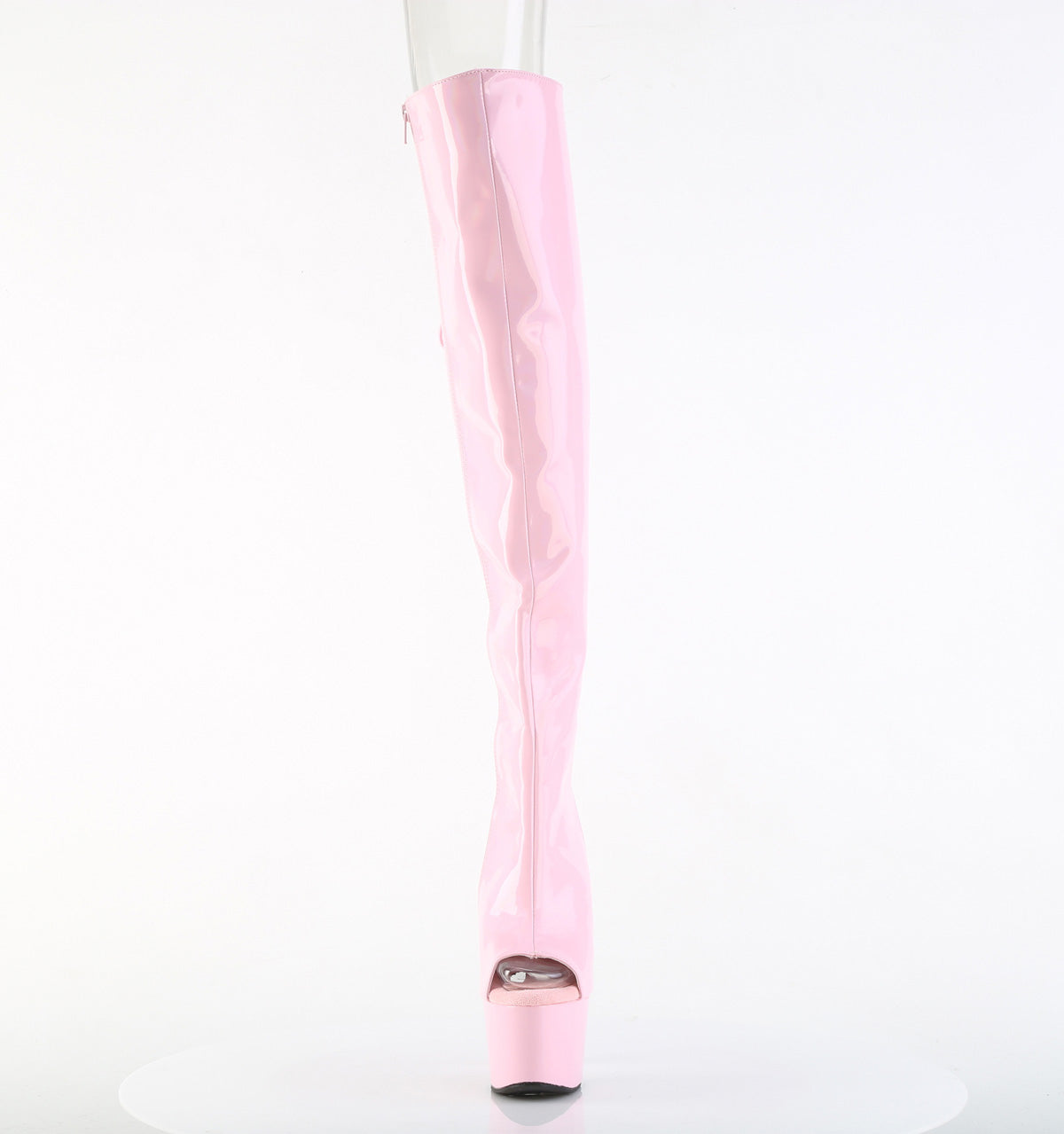 Pleaser ADORE-3019HWR Baby Pink Holographic Open Toe Platform Over the Knee Boots - 7 Inch Heels