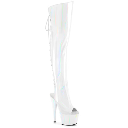 ADORE-3019HWR Pleaser White Holographic Pole Dancing Thigh High Boots