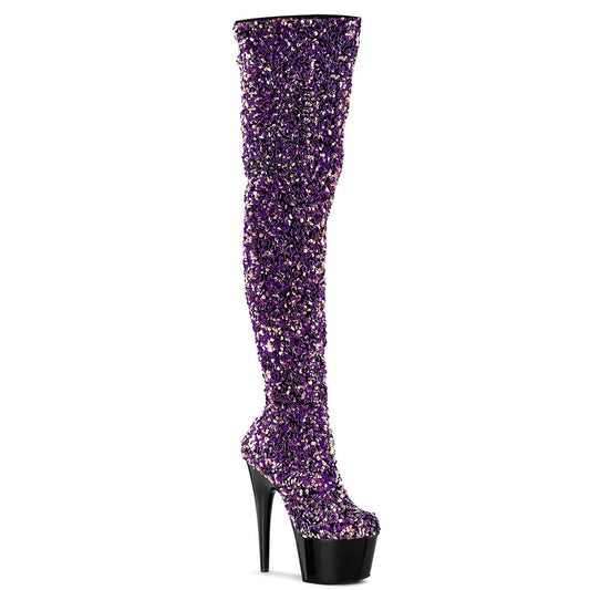 ADORE-3020 Pleaser Purple Sequins 7 Inch Sexy Platform Thigh Boots