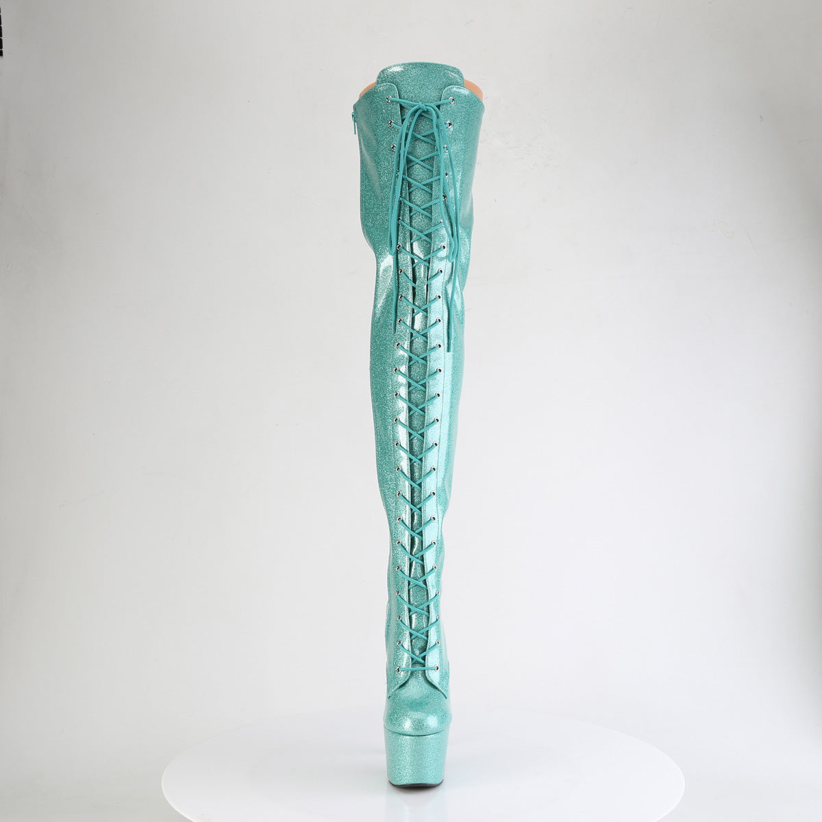 ADORE-3020GP Pleaser Aqua Glitter 7 Inch Exotic Dancer Thigh Boots