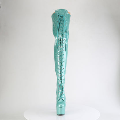 ADORE-3020GP Pleaser Aqua Glitter 7 Inch Exotic Dancer Thigh Boots