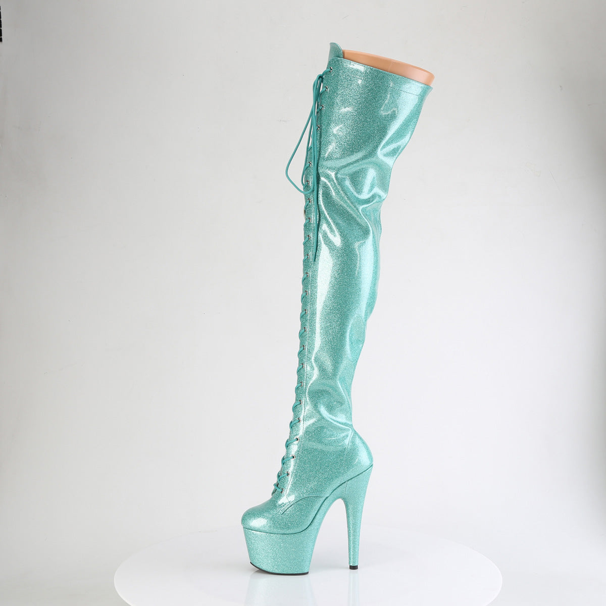 ADORE-3020GP Pleaser Aqua Glitter 7 Inch Exotic Dancer Thigh Boots
