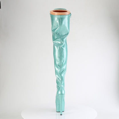 ADORE-3020GP Pleaser Aqua Glitter 7 Inch Exotic Dancer Thigh Boots