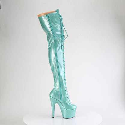 ADORE-3020GP Pleaser Aqua Glitter 7 Inch Exotic Dancer Thigh Boots