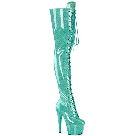 ADORE-3020GP Pleaser Aqua Glitter 7 Inch Exotic Dancer Thigh Boots