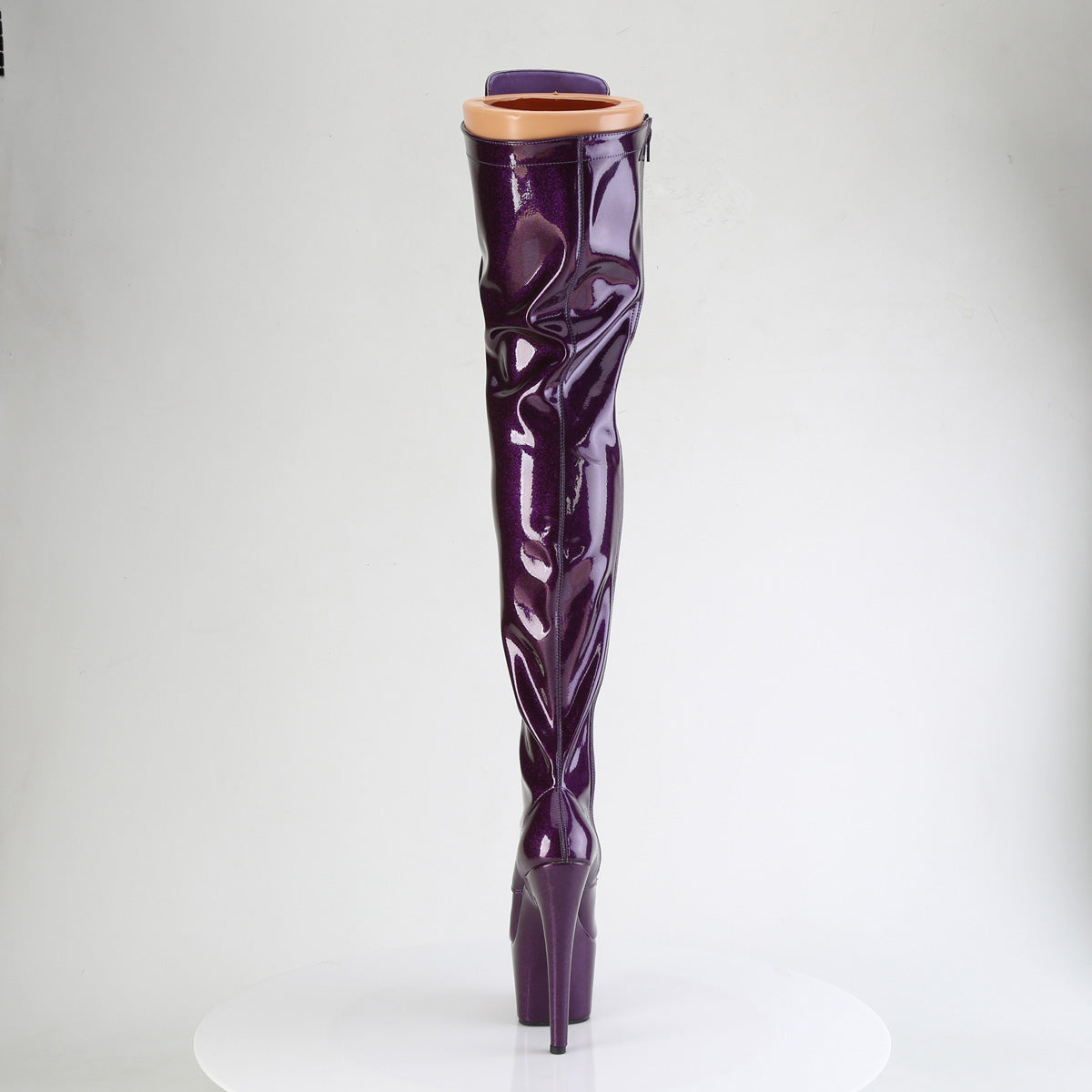 Pleaser ADORE-3020GP Purple Glitter Lace-Up Platform Thigh High Boots - 7 Inch Heels