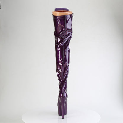 Pleaser ADORE-3020GP Purple Glitter Lace-Up Platform Thigh High Boots - 7 Inch Heels