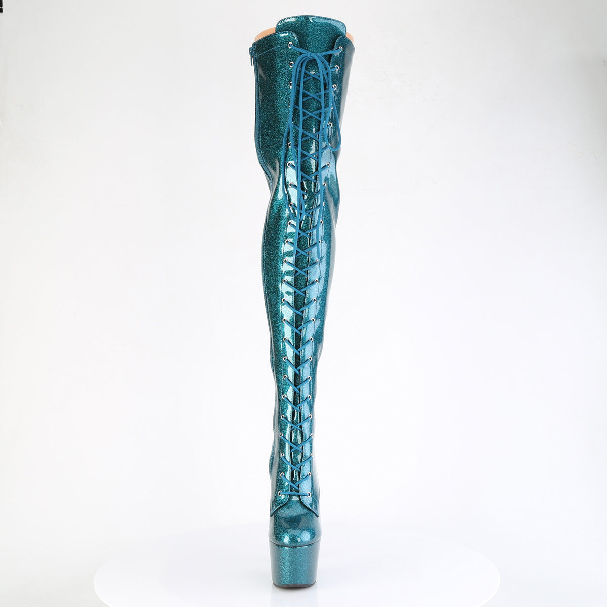 ADORE-3020GP Pleaser Teal Glitter 7 Inch Fetish Thigh Boots