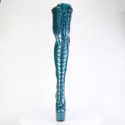 ADORE-3020GP Pleaser Teal Glitter 7 Inch Fetish Thigh Boots