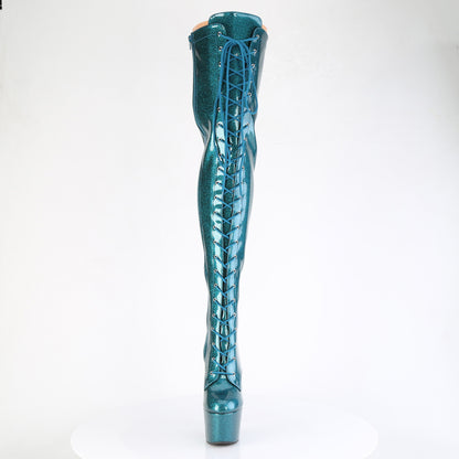 ADORE-3020GP Pleaser Teal Glitter 7 Inch Fetish Thigh Boots