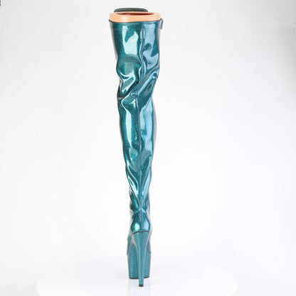ADORE-3020GP Pleaser Teal Glitter 7 Inch Fetish Thigh Boots