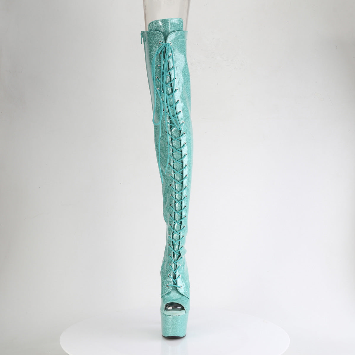 ADORE-3021GP Pleaser Aqua Glitter 7 Inch Exotic Platform Thigh Boots