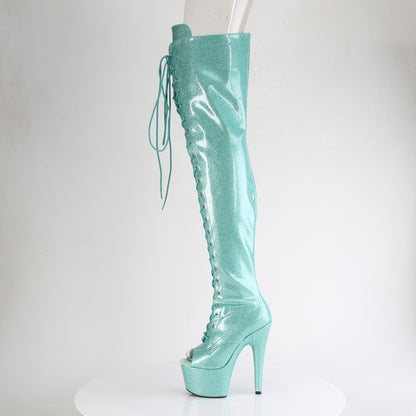 ADORE-3021GP Pleaser Aqua Glitter 7 Inch Exotic Platform Thigh Boots
