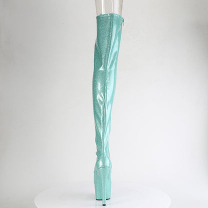 ADORE-3021GP Pleaser Aqua Glitter 7 Inch Exotic Platform Thigh Boots