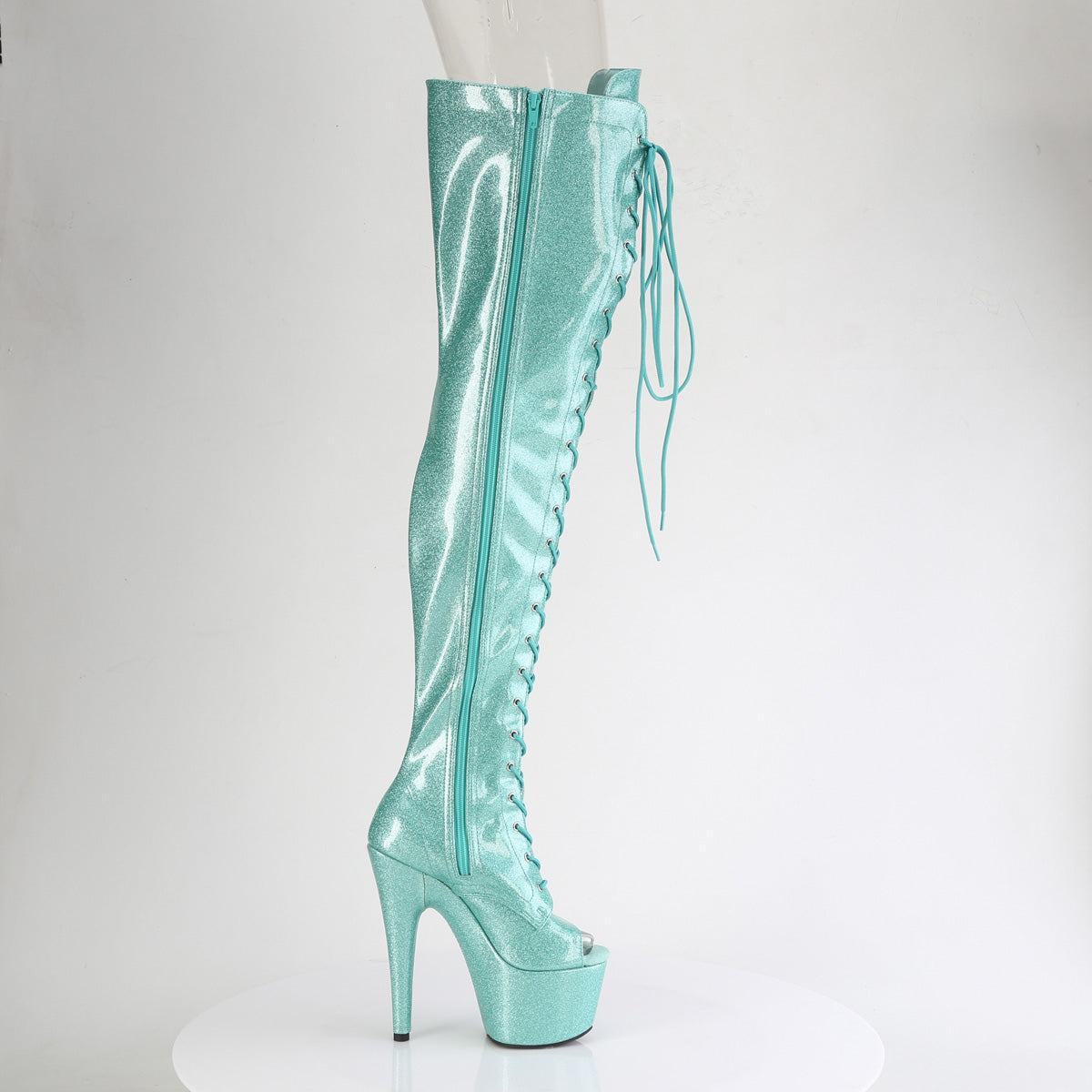 ADORE-3021GP Pleaser Aqua Glitter 7 Inch Exotic Platform Thigh Boots
