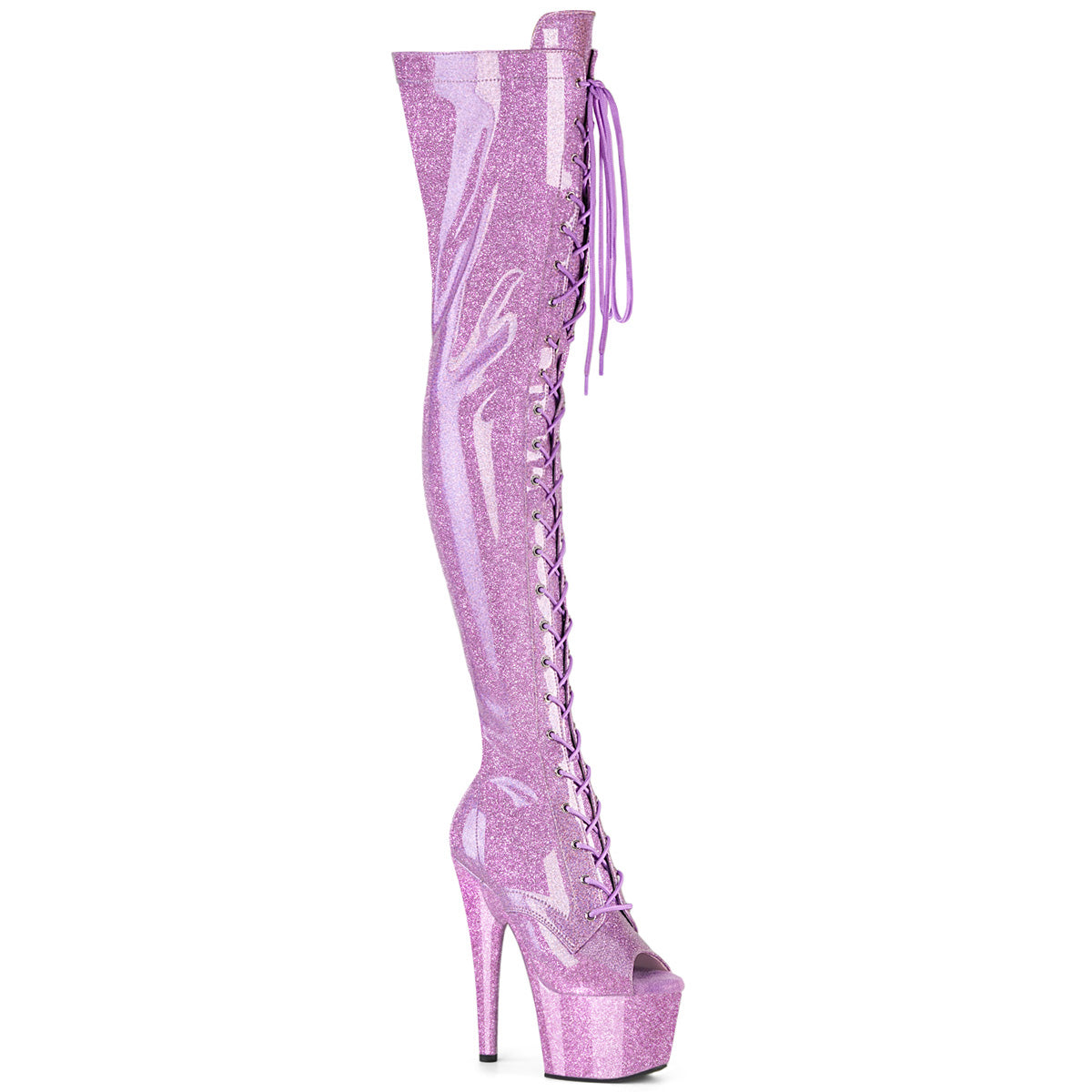ADORE-3021GP Pleaser Lilac Glitter 7 Inch Pole Dancing Thigh Boots