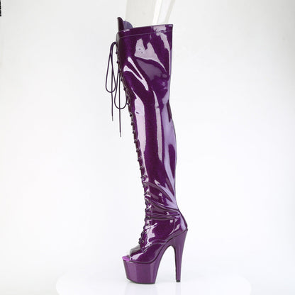 ADORE-3021GP Pleaser Purple Glitter 7 Inch Pole Dancer Thigh Boots
