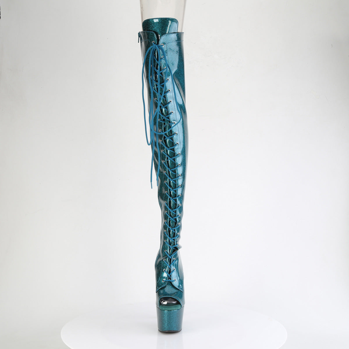 ADORE-3021GP Pleaser Teal Glitter 7 Inch Pole Dance Thigh Boots