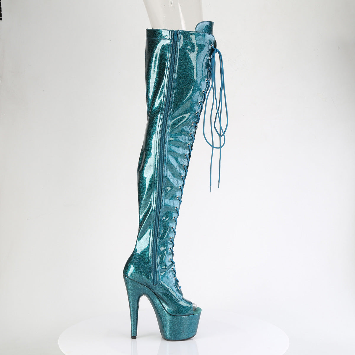 ADORE-3021GP Pleaser Teal Glitter 7 Inch Pole Dance Thigh Boots