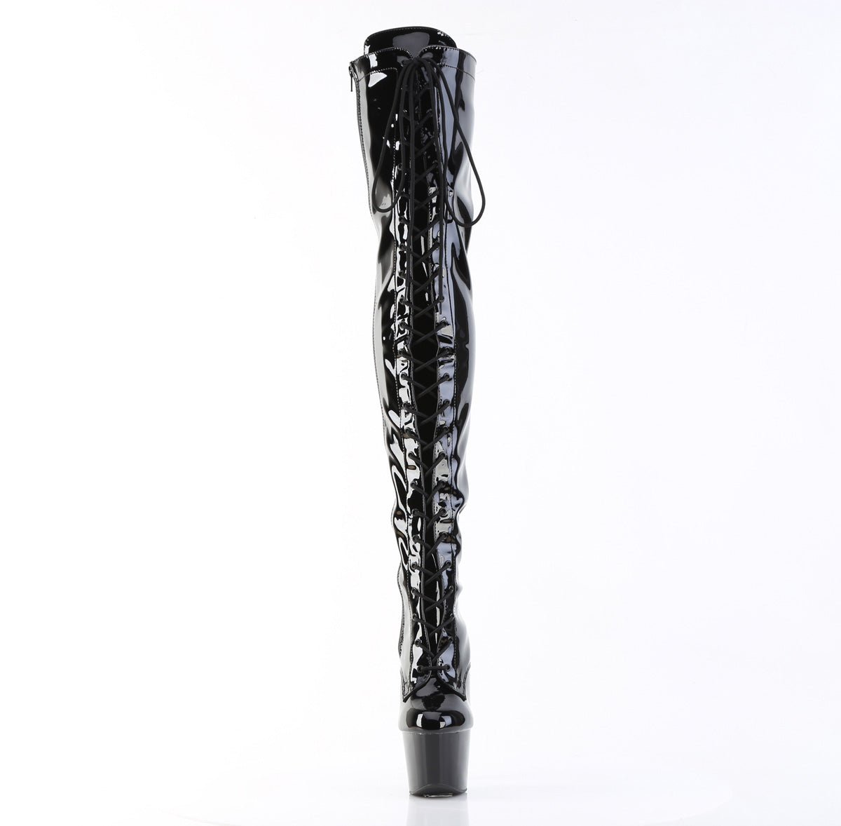 Pleaser ADORE-3023 Black Lace-Up Platform Thigh High Boots - 7 Inch Heels